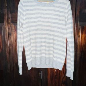 C&C California Gray and White Crew Neck Sweater with Nautical‎ Stripes